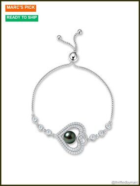 Tahitian Pearl Bracelet 8-10mm Sterling Silver Moissanite Infinity Heart